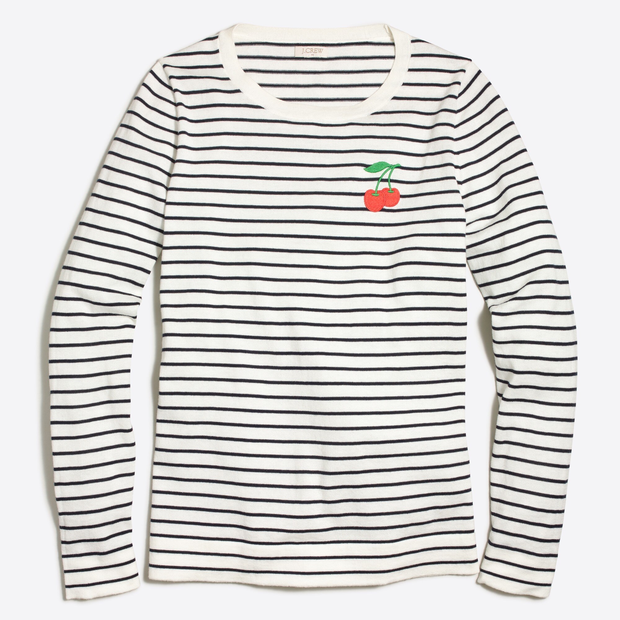 embroidered cherry striped teddie sweater for women