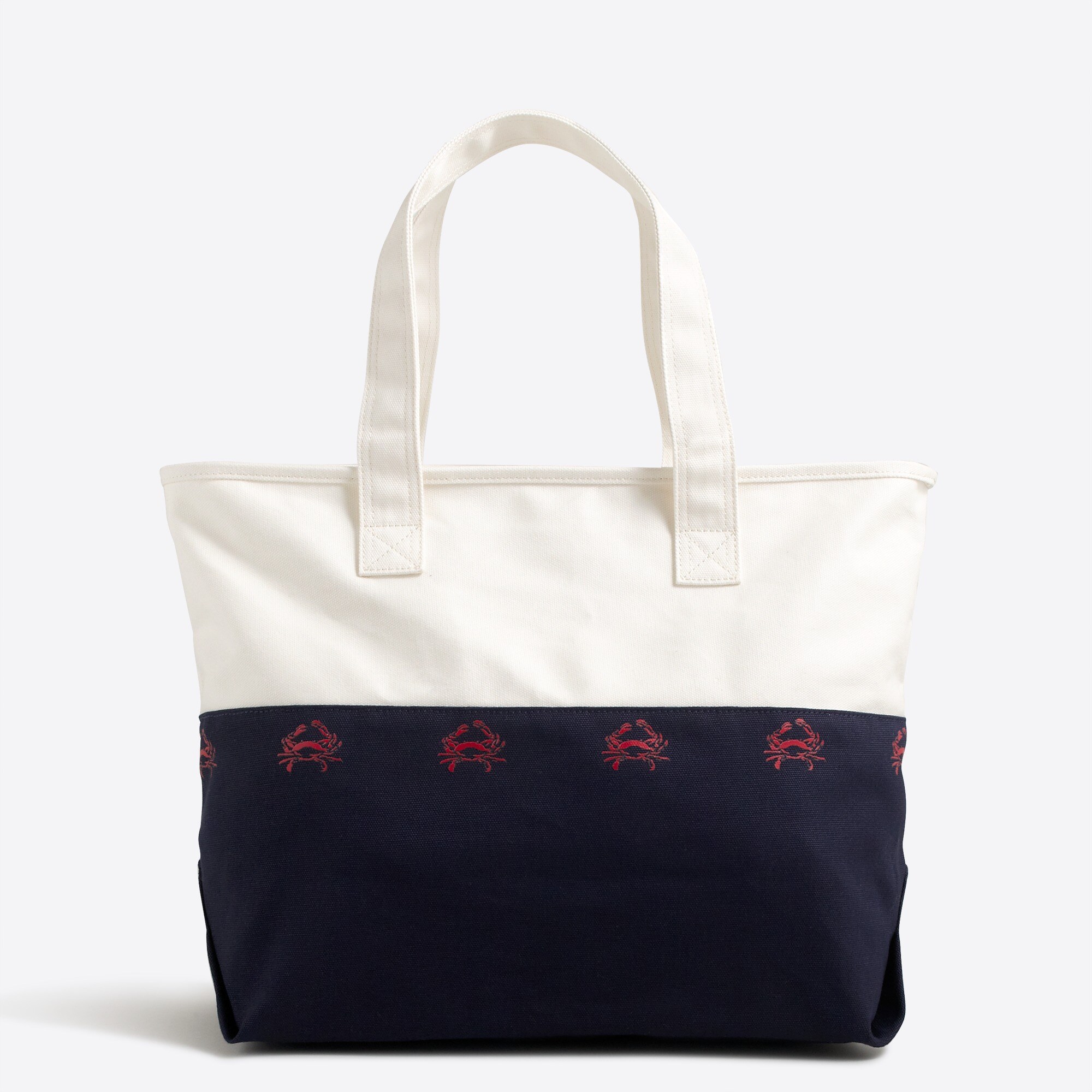 Embroidered crab canvas tote