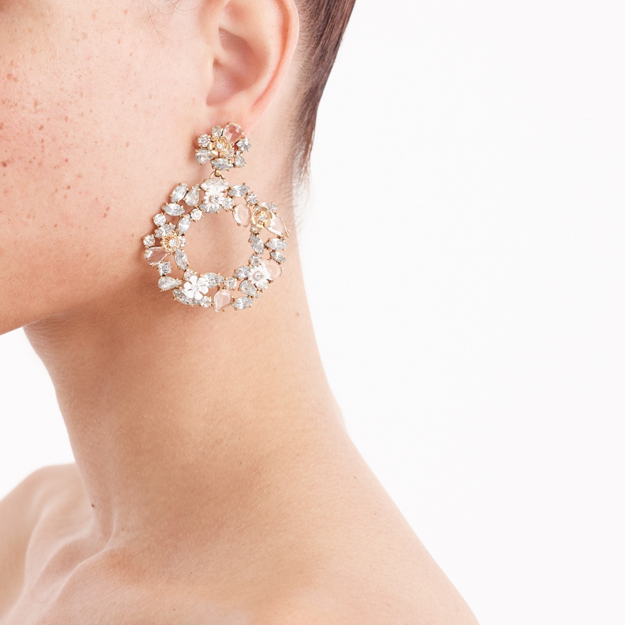 Colorful floral hoop earrings