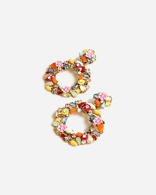 womens Colorful floral hoop earrings
