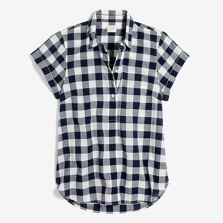 factory: gingham popover shirt for women, right side, view zoomed