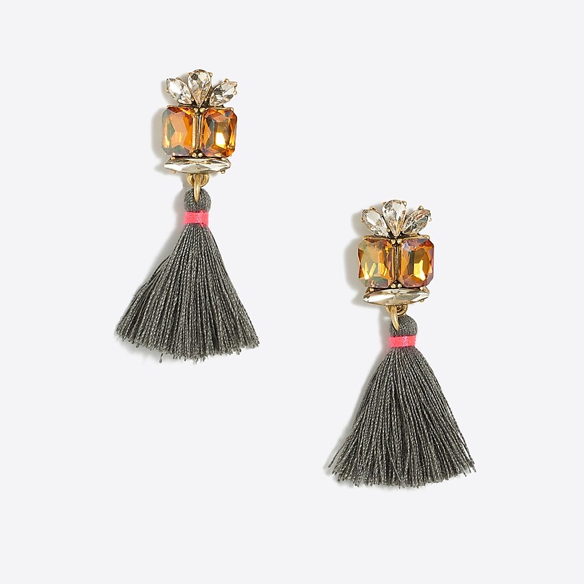factory: gemstone tassel earrings for women, right side, view zoomed