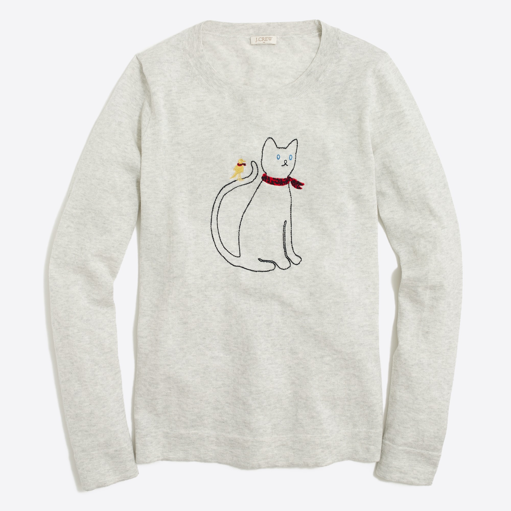 embroidered cat in bandana teddie sweater for women