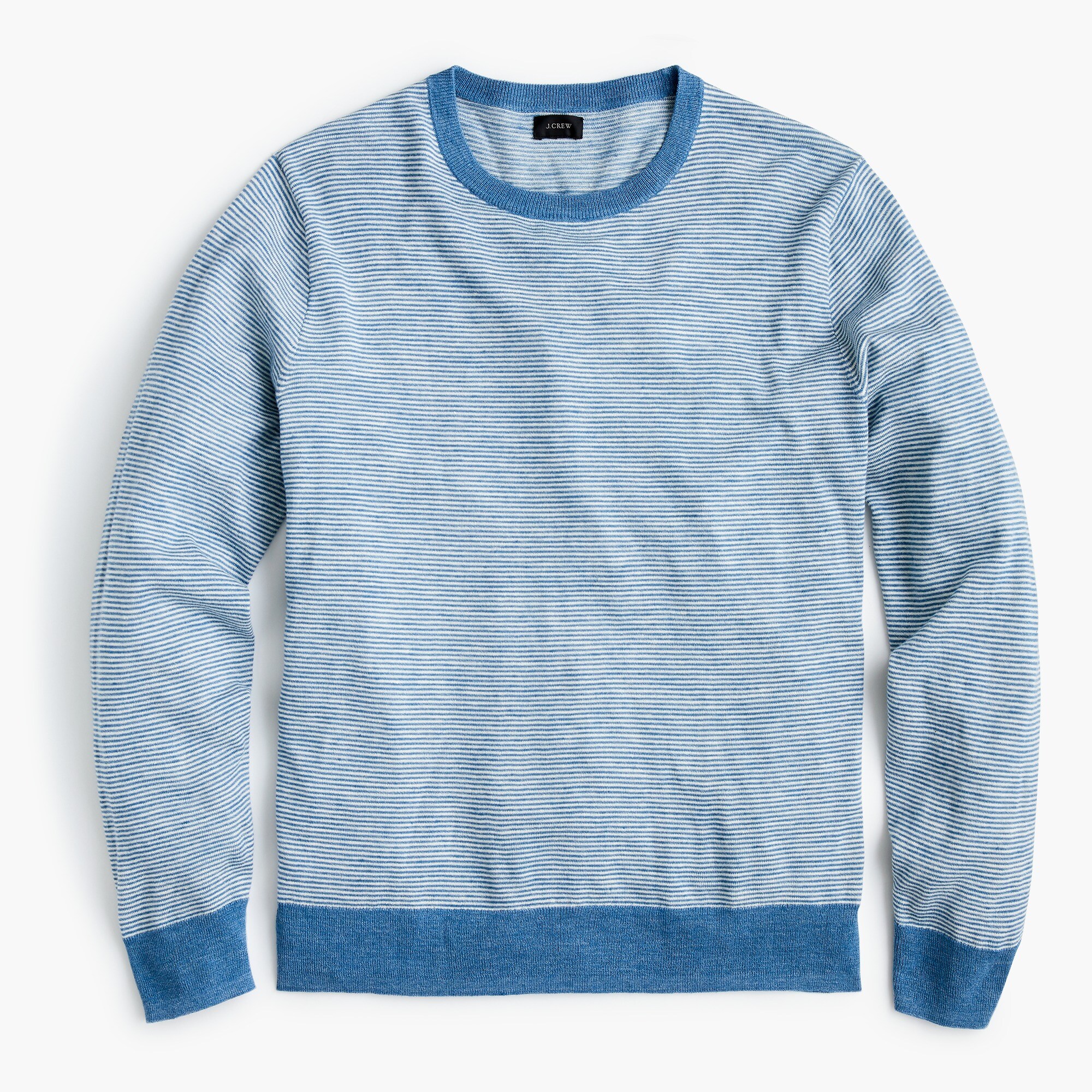 Cotton-linen Crewneck Sweater In Heather Microstripe For Men | J.Crew