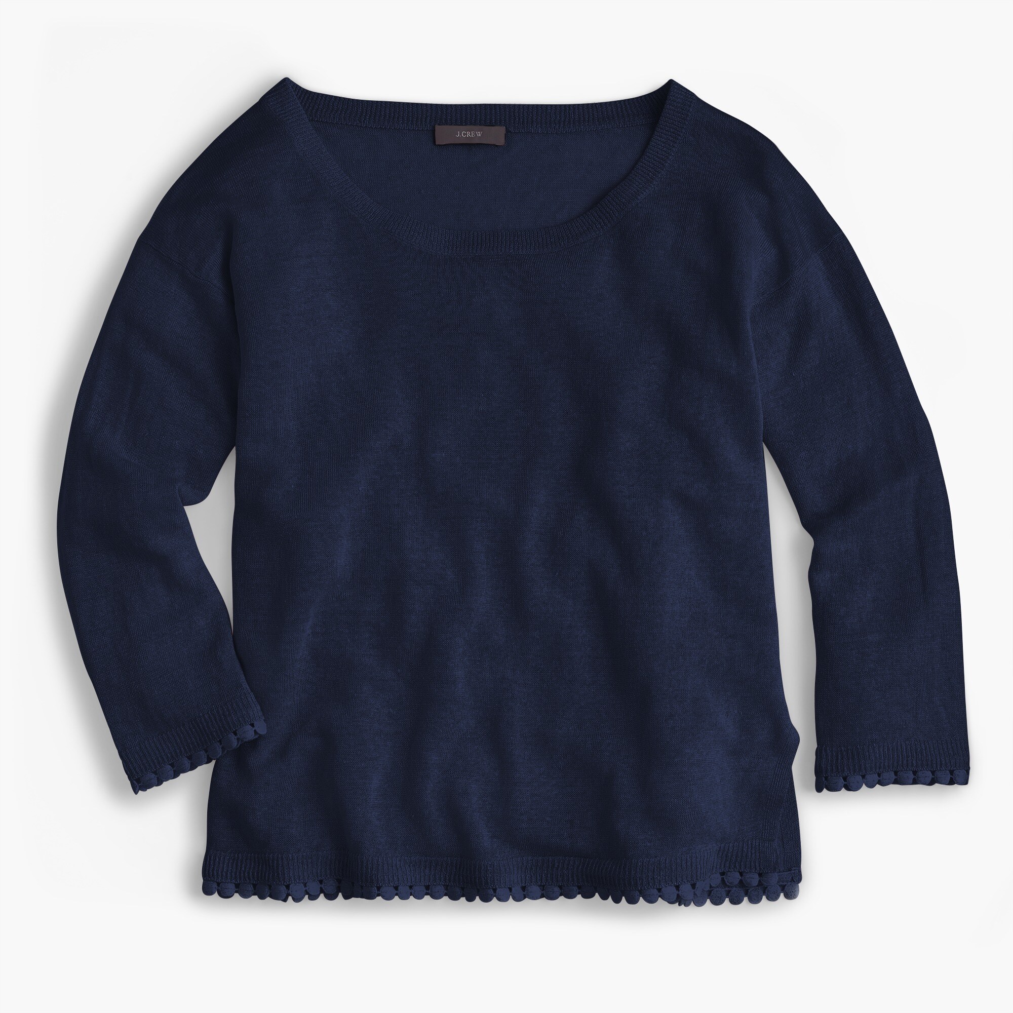 Linen sweater with pom-pom trim