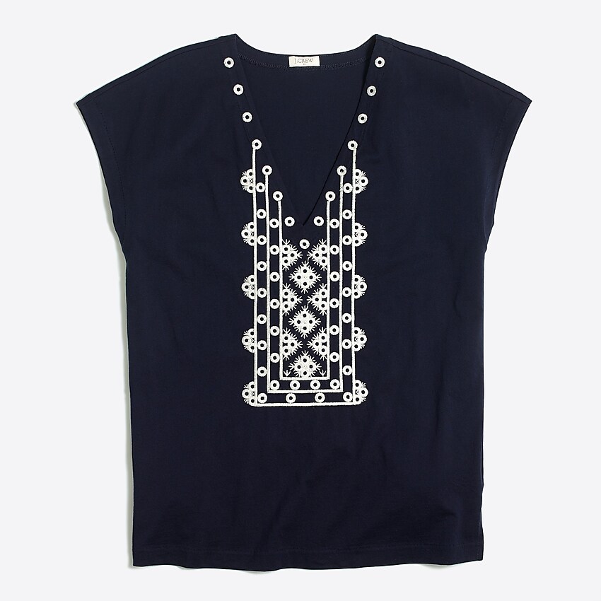 factory: embroidered v-neck tee for women, right side, view zoomed