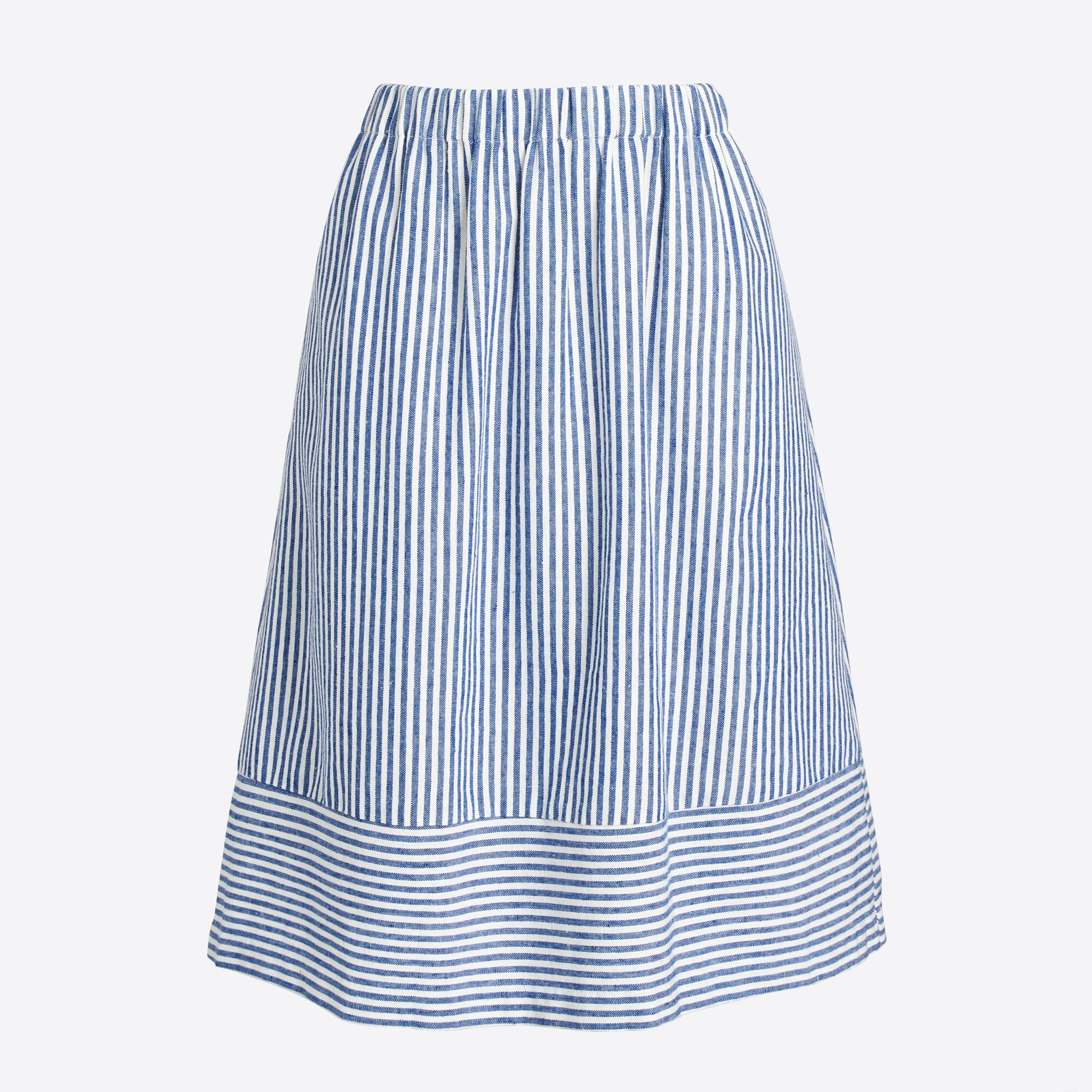 Striped cotton-linen midi skirt