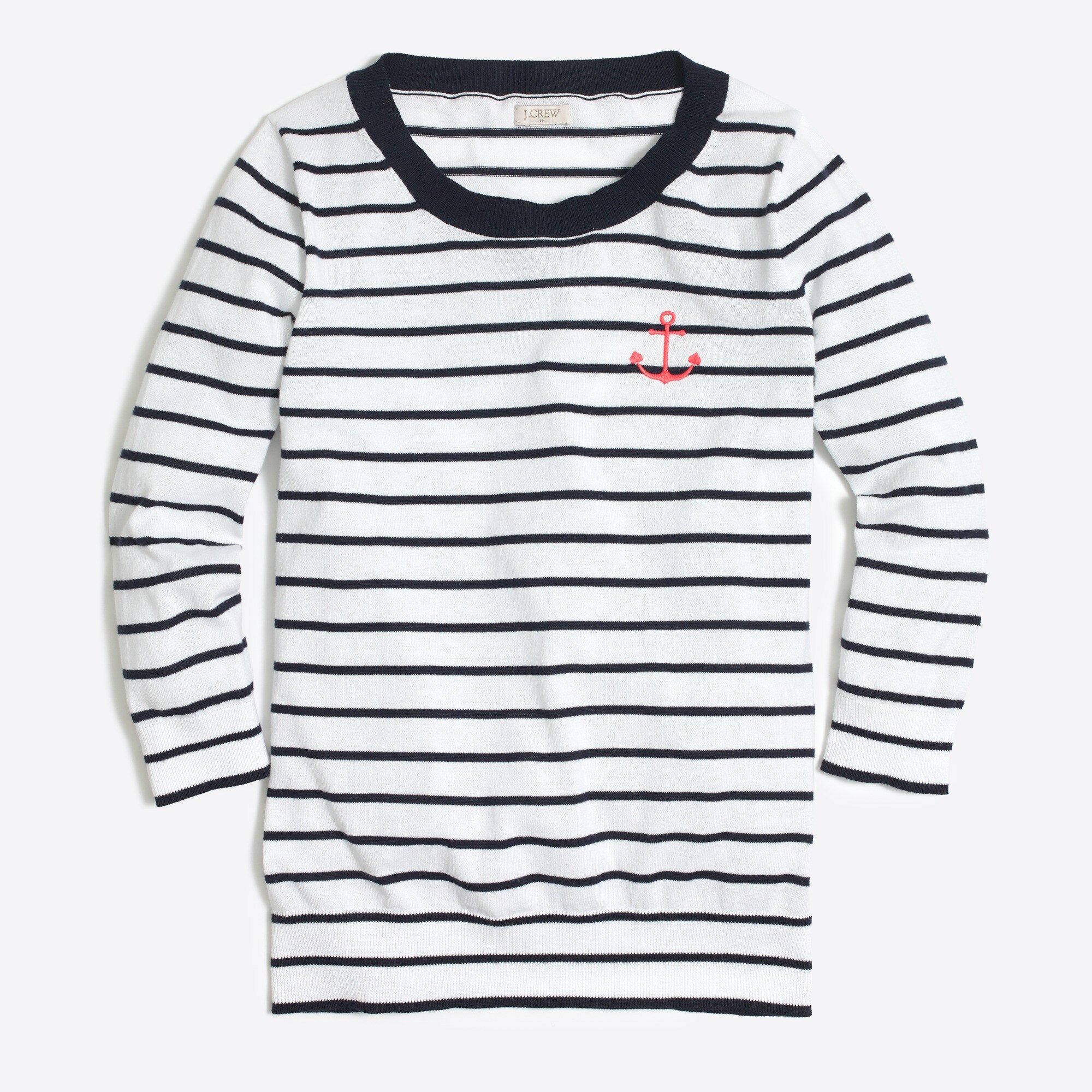 anchor striped three-quarter-sleeve sweater for women