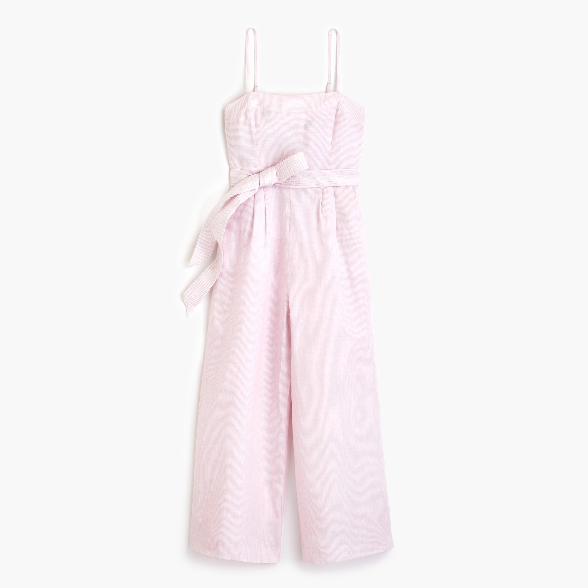 Spaghetti-strap jumpsuit in striped beauchamps linen