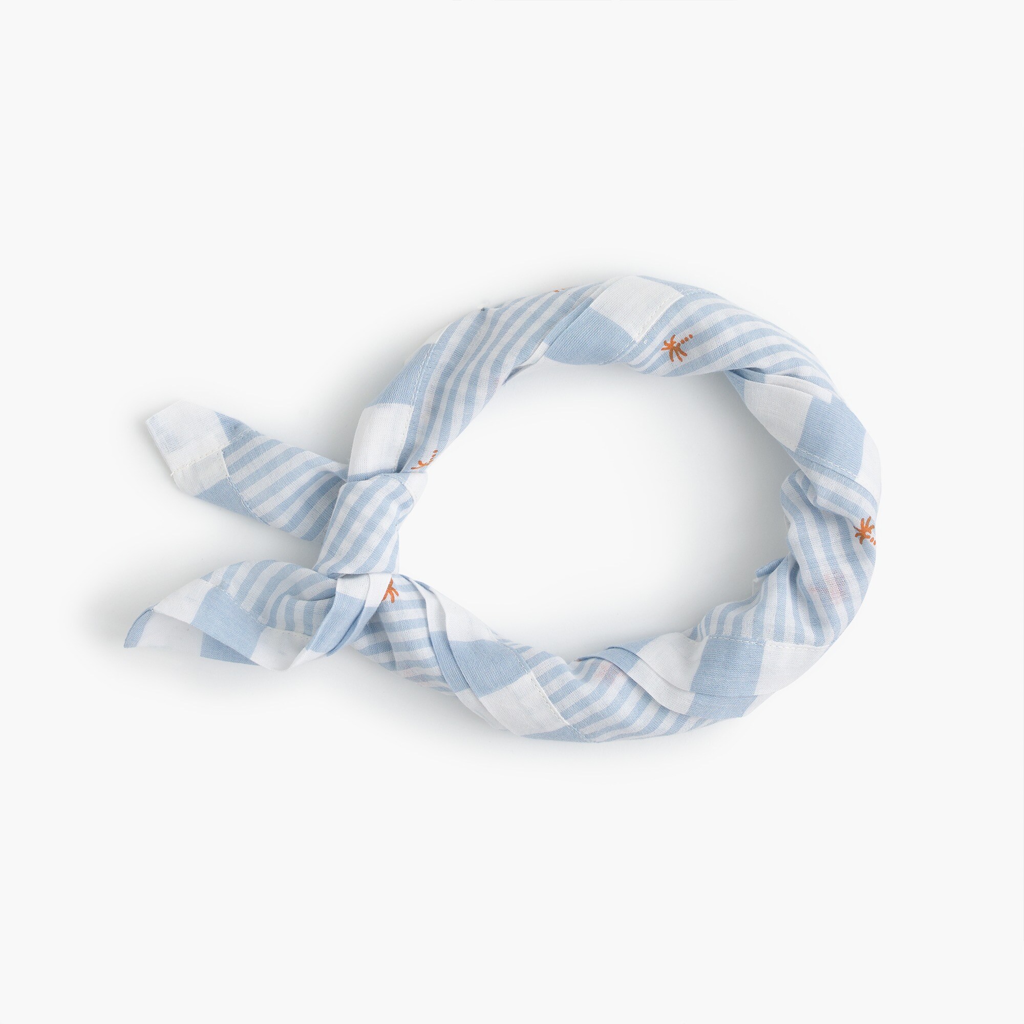 j.crew: striped bandana with palm trees for women, right side, view zoomed