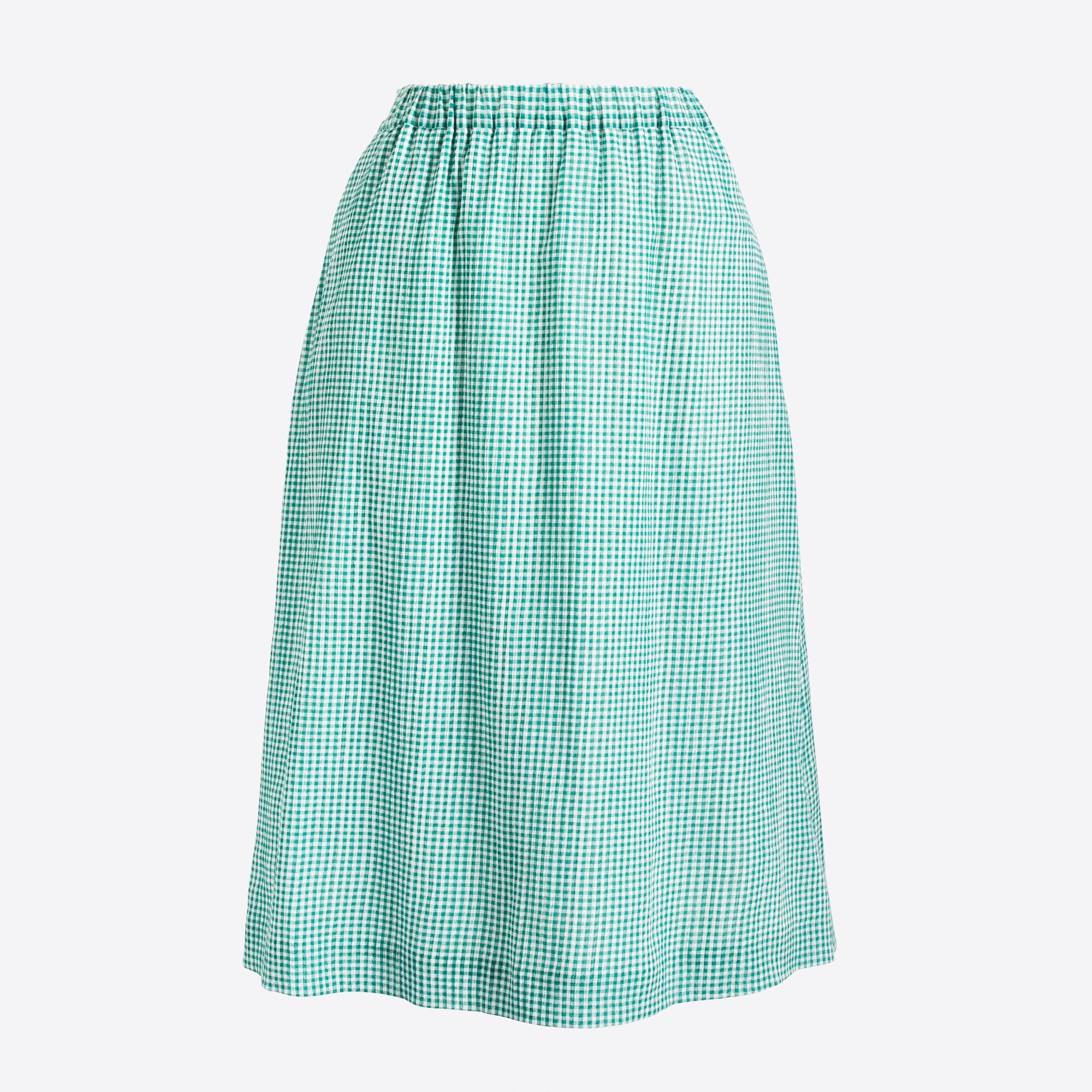Crinkle gingham midi skirt