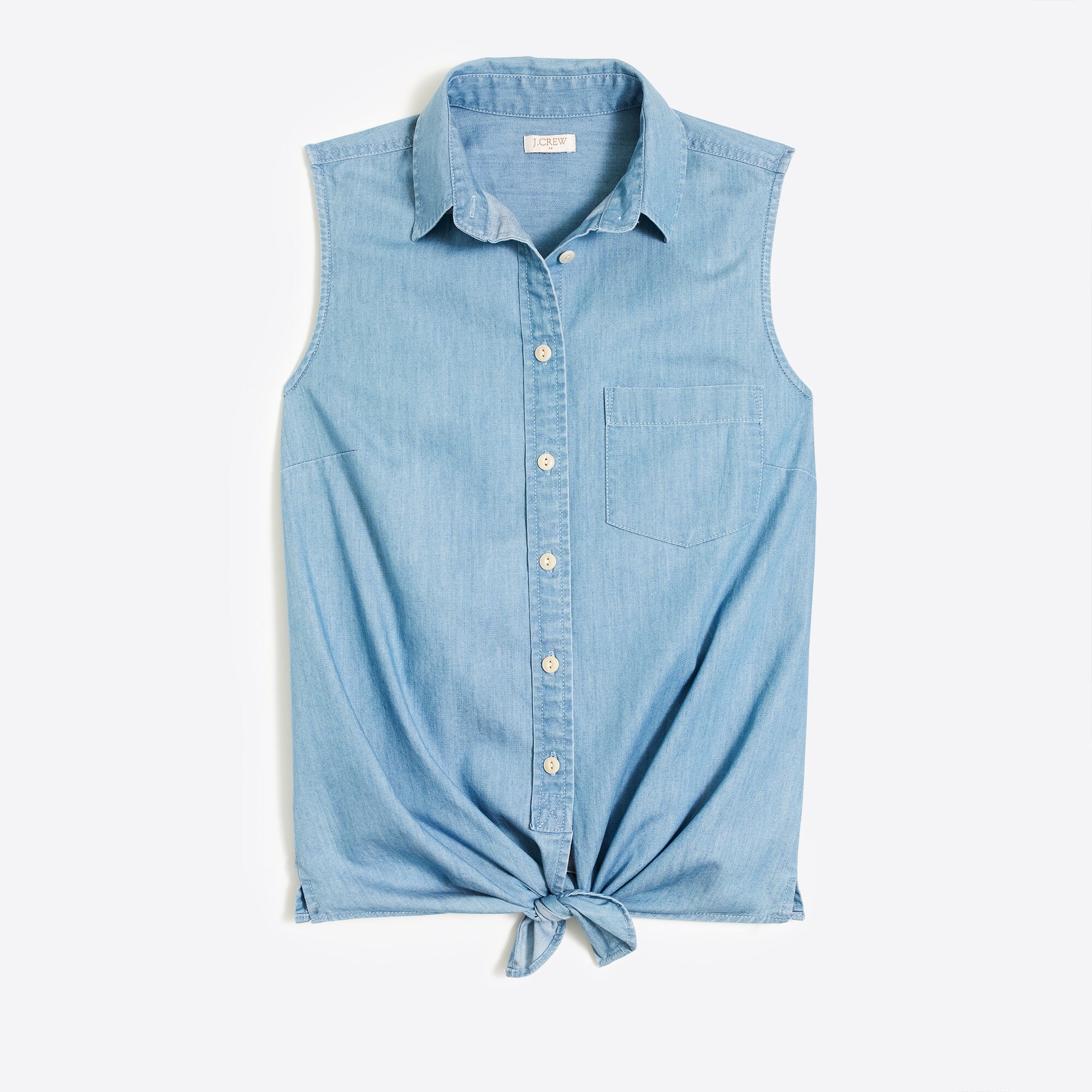 chambray tie-waist tank top for women