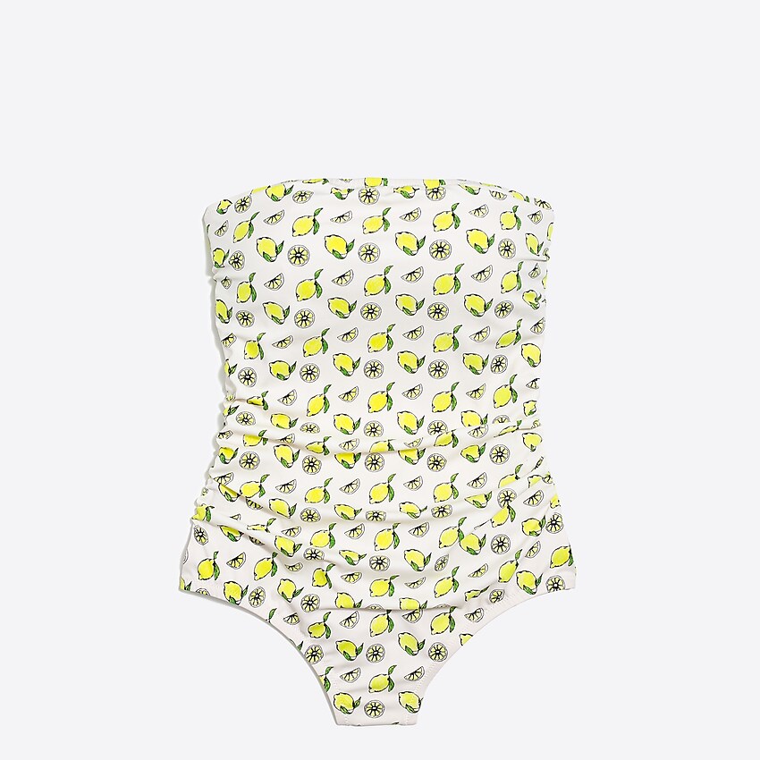 factory: bandeau one-piece swimsuit in lemon print for women, right side, view zoomed