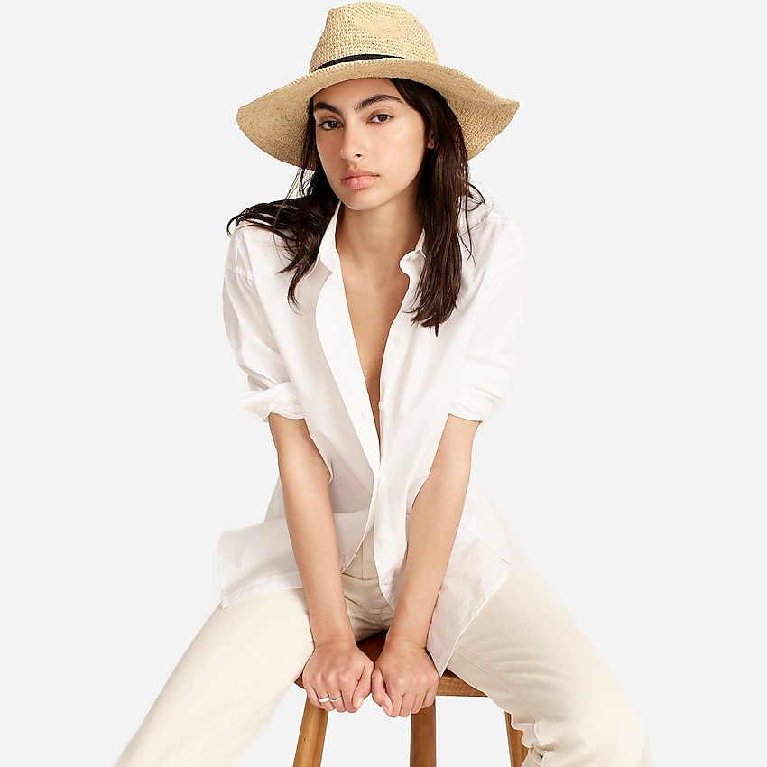 j.crew: wide-brim packable straw hat for women, right side, view zoomed