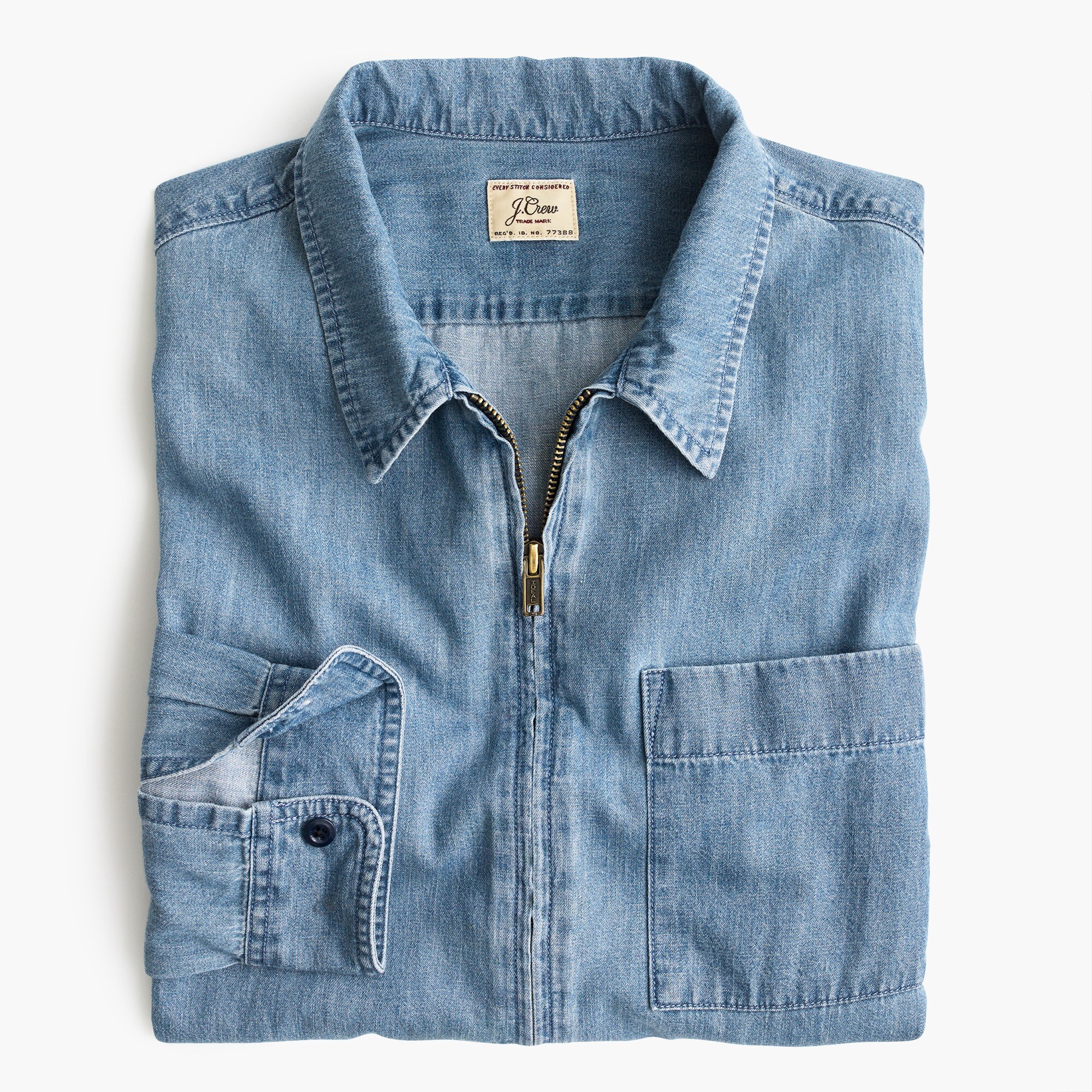 Lightweight denim zip-front overshirt