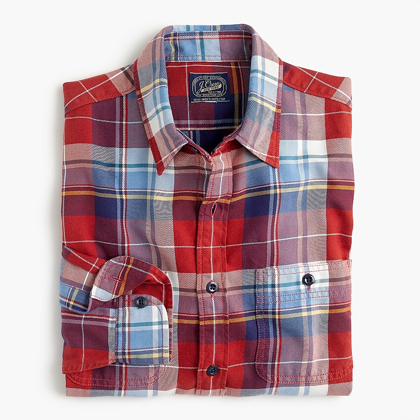 j.crew: midweight flannel shirt in large plaid for men, right side, view zoomed