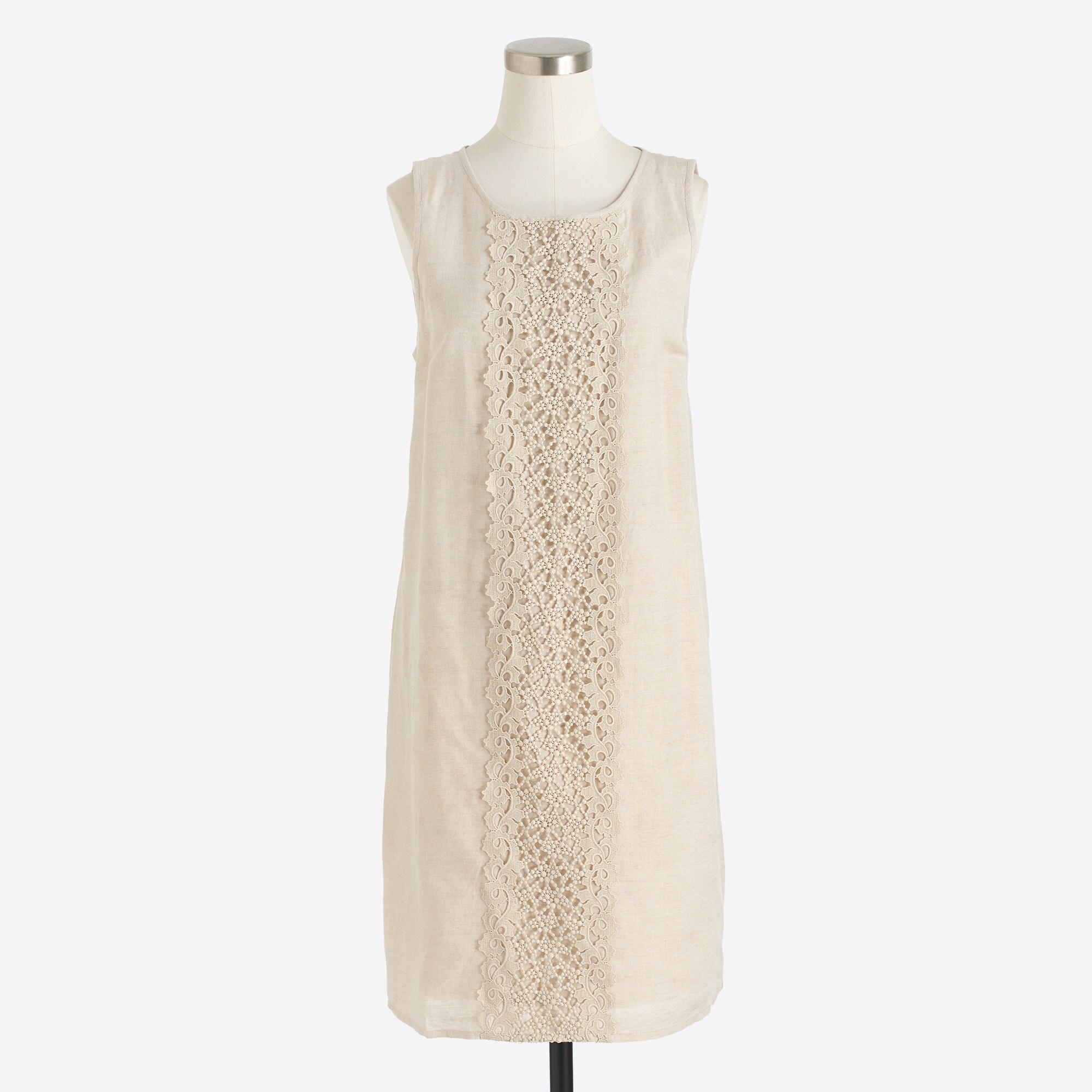 Linen-cotton lace-front shift dress