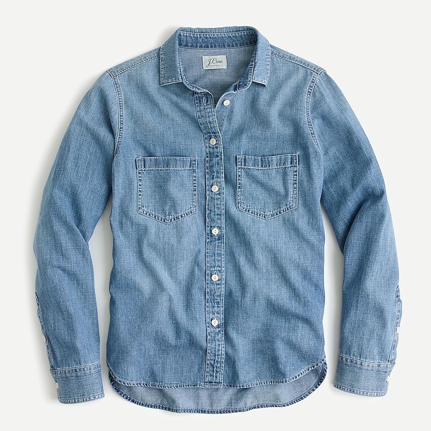 j.crew: everyday chambray shirt for women, right side, view zoomed.