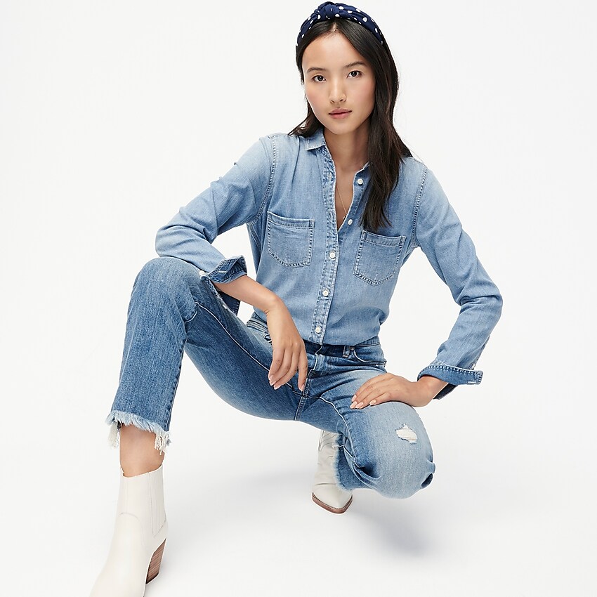 j.crew: everyday chambray shirt, right side, view zoomed