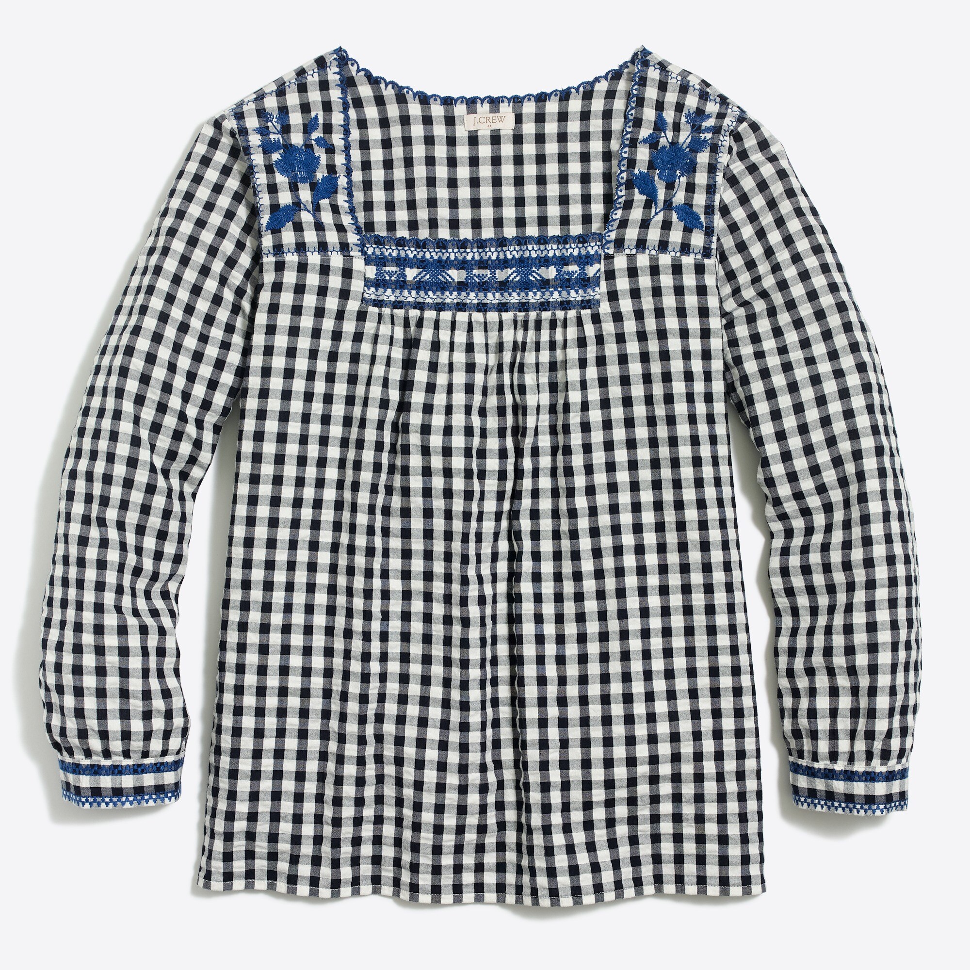 embroidered peasant top in gingham for women