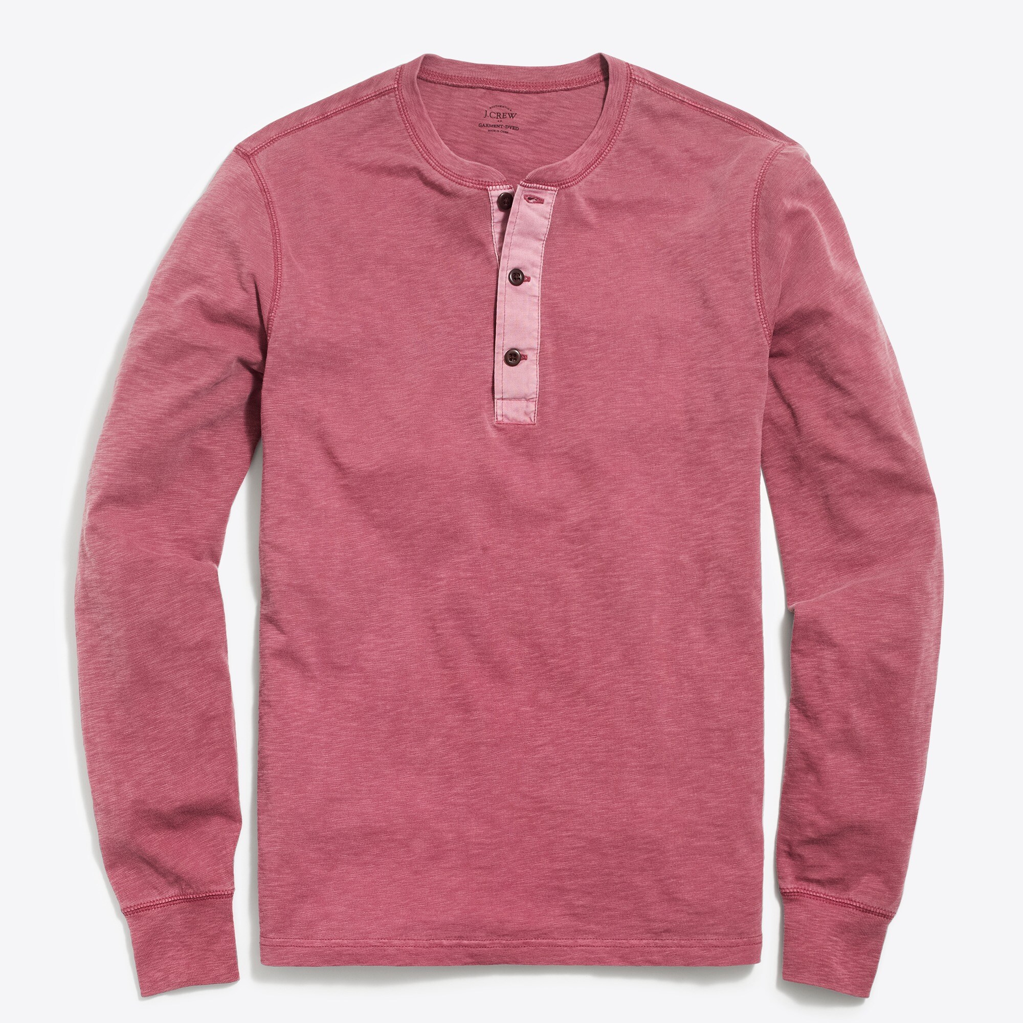 long-sleeve garment-dyed henley for men