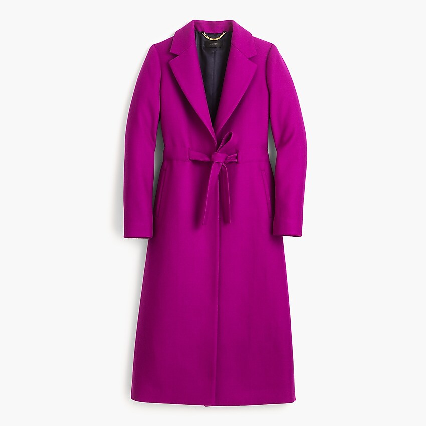 j.crew: tie-waist topcoat in double-serge wool for women, right side, view zoomed