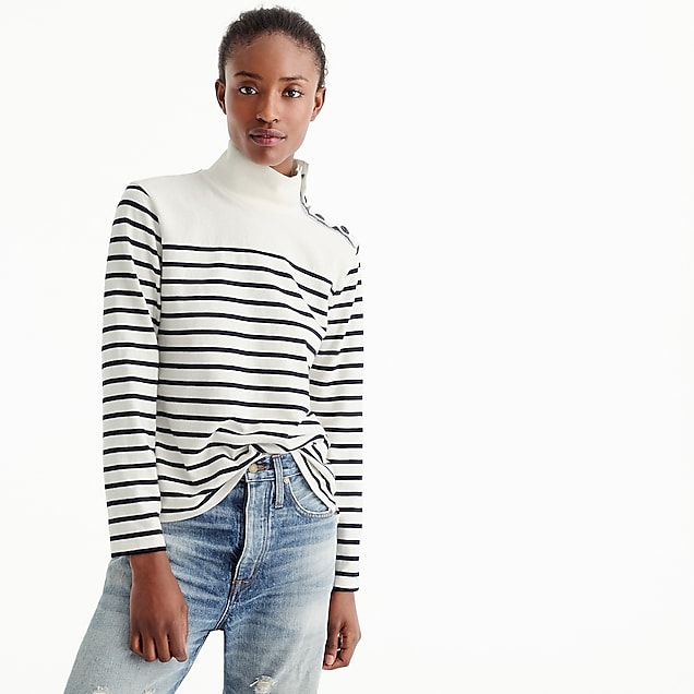 Striped button-shoulder turtleneck : Women sweaters | J.Crew