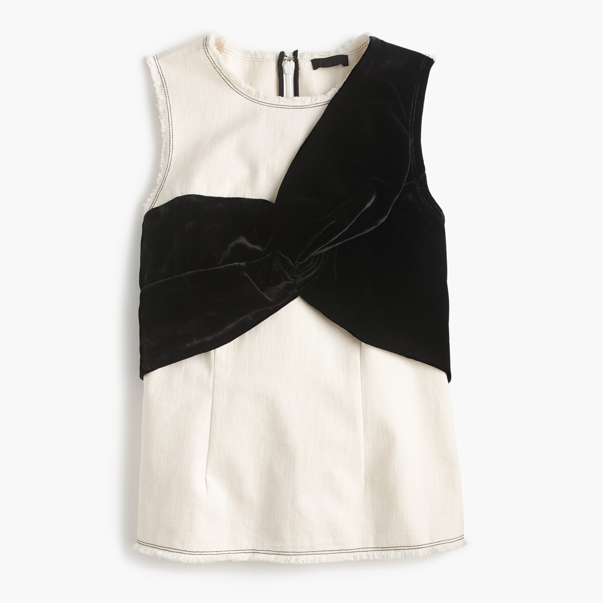 Collection natural denim top with velvet overlay