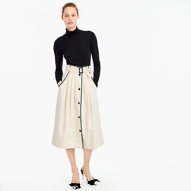 collection pleated skirt in natural denim with leather : women j.crew collection
