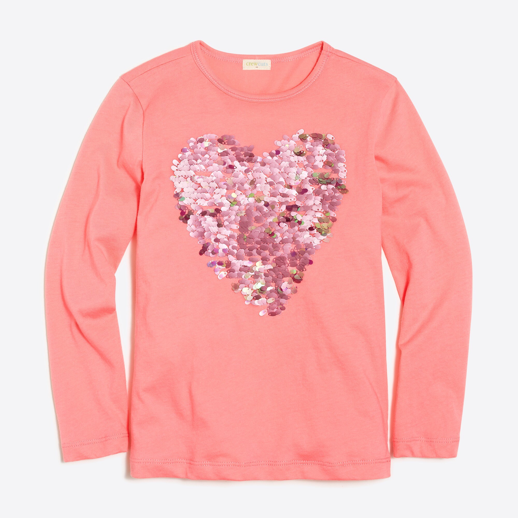 Girls' long-sleeve sequin heart graphic tee