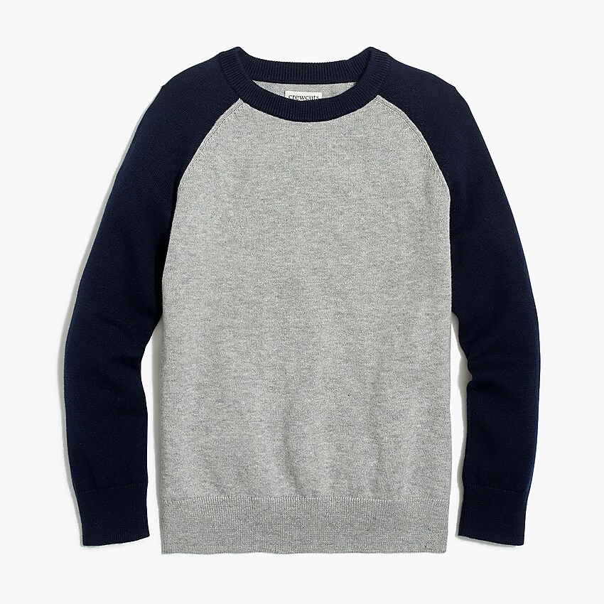 factory: boys' colorblock baseball crewneck sweater for boys, right side, view zoomed