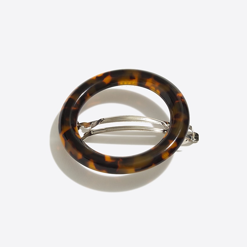factory: tortoise circle barrette for women, right side, view zoomed