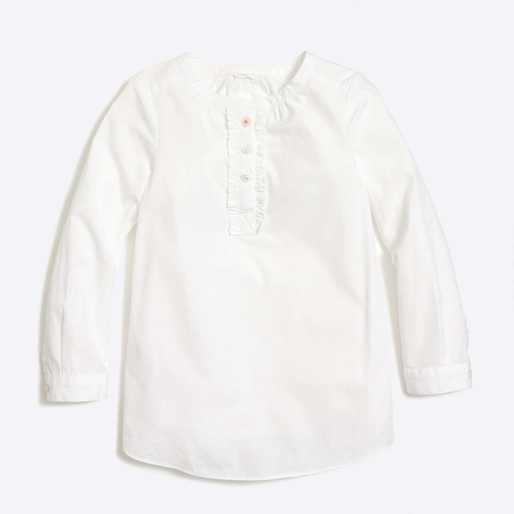 Girls' white ruffle-front tunic