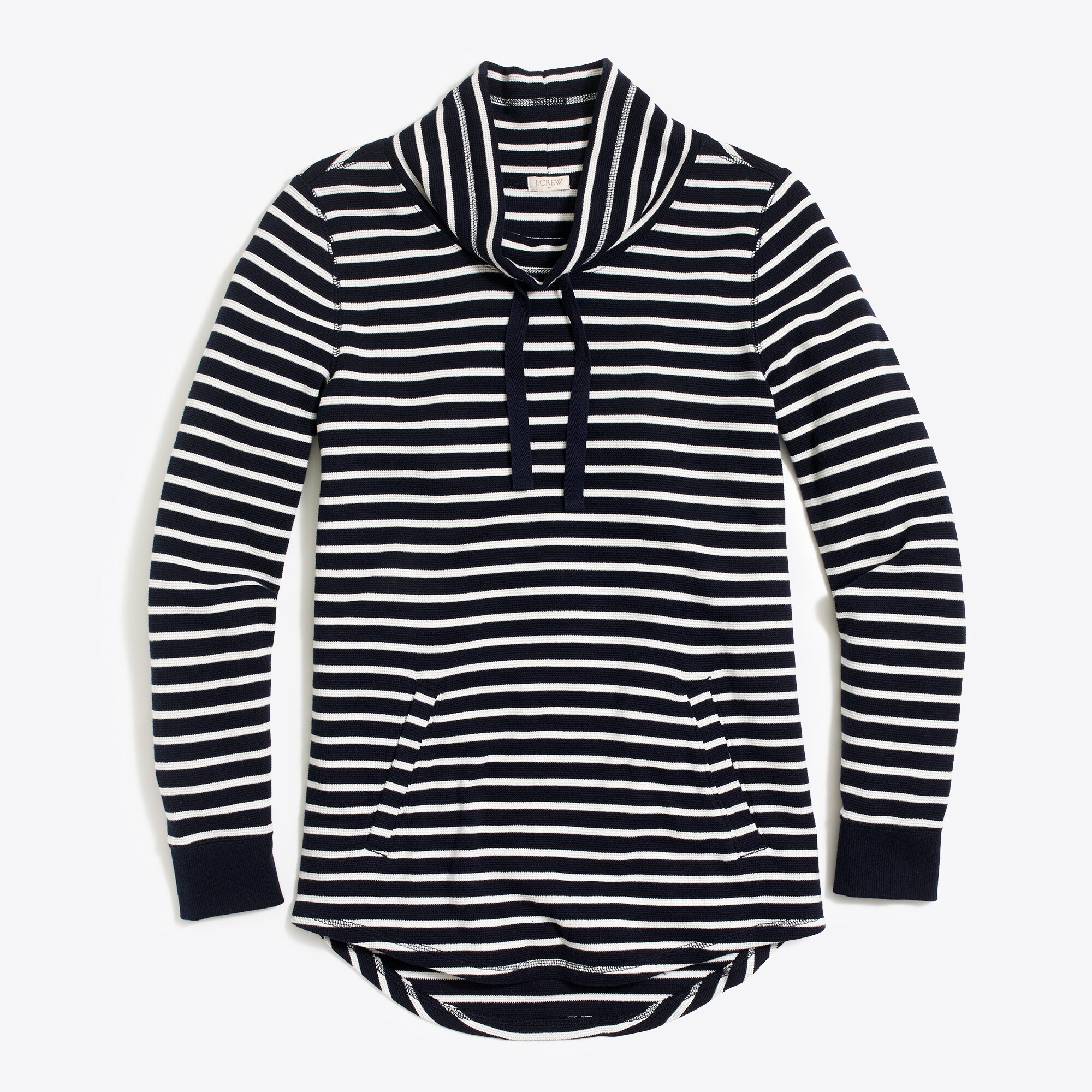 striped waffle funnelneck sweatshirt for women