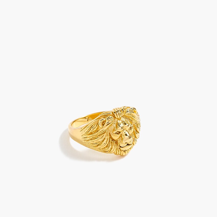 j.crew: demi-fine 14k gold-plated lion ring for women, right side, view zoomed