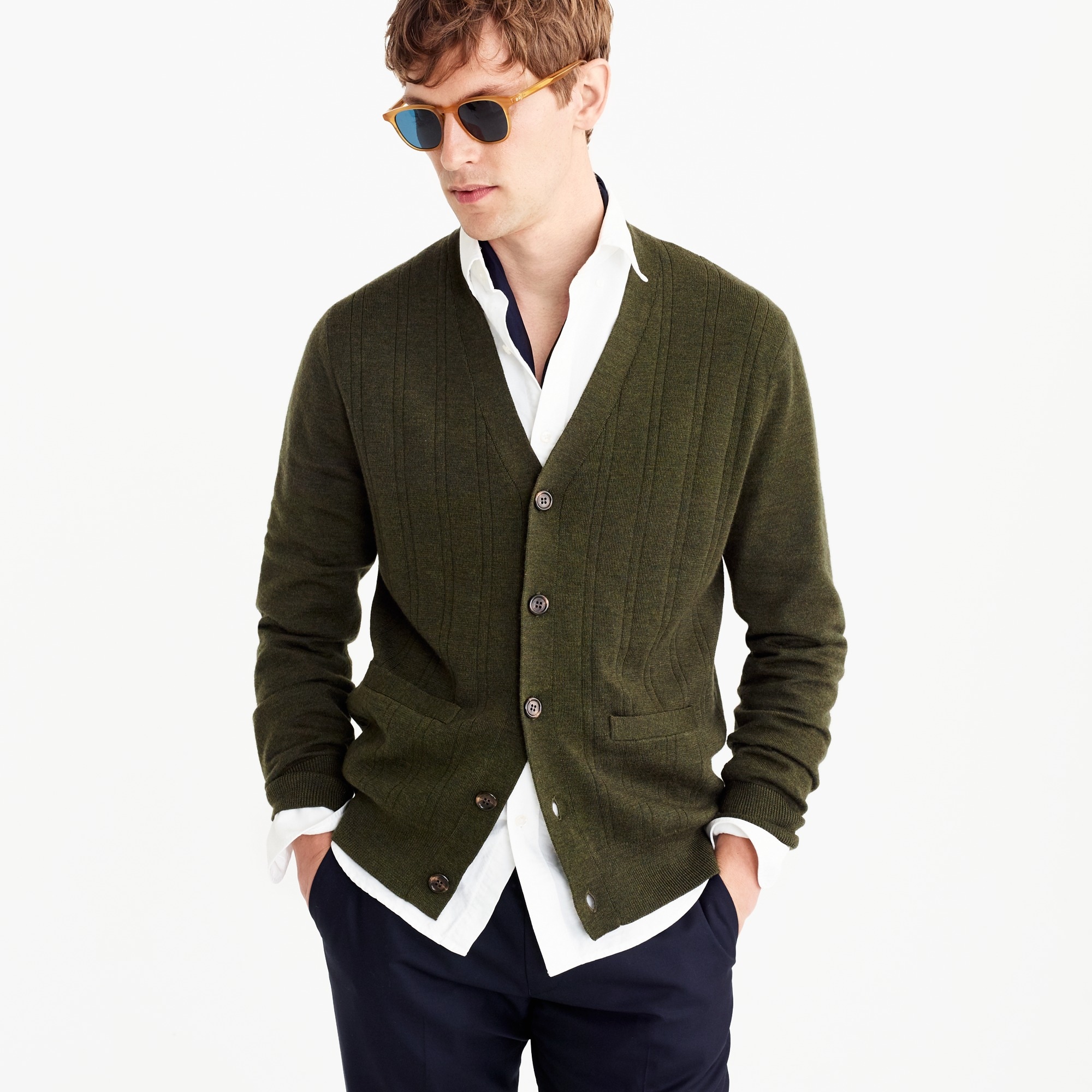 Italian merino wool cardigan sweater in forest green Men merino J.Crew