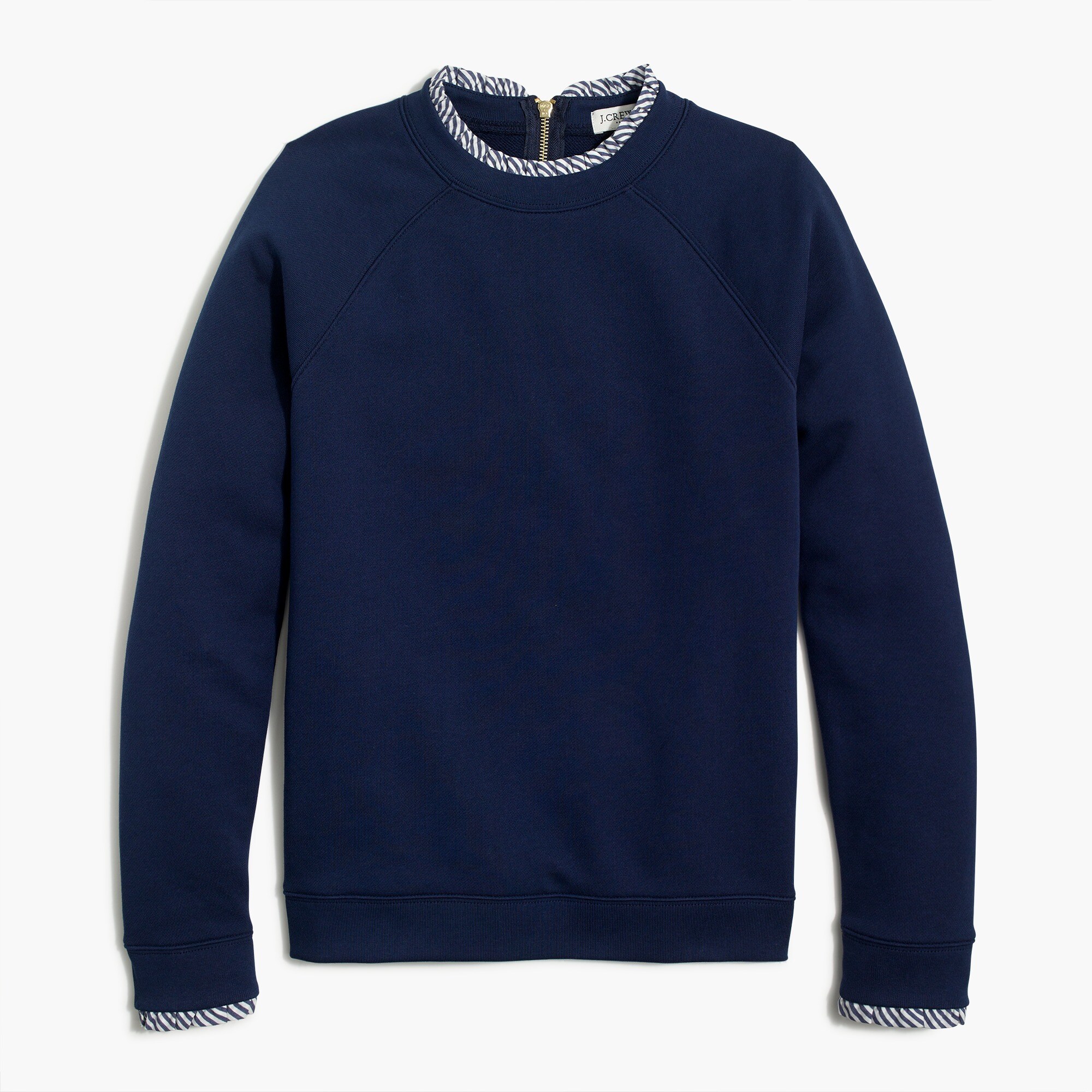 Woven ruffleneck pullover sweatshirt