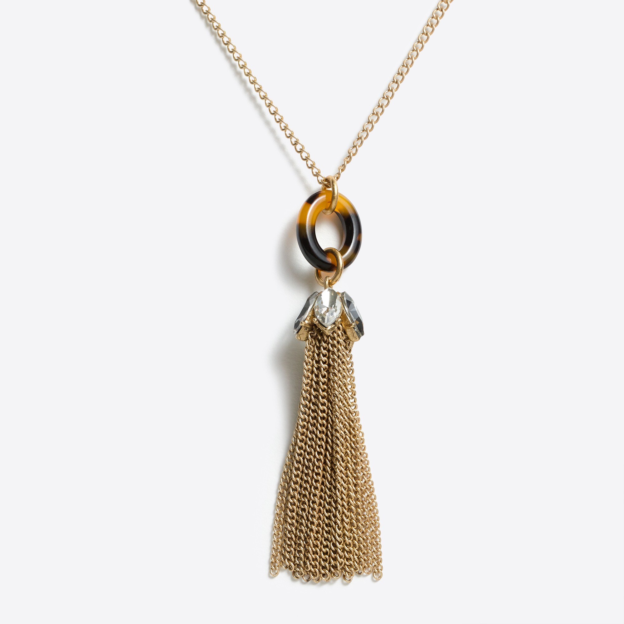 Tortoise crystal tassel pendant necklace