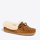Suede faux-shearling moccasin slippers