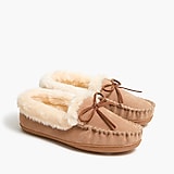 Suede faux-shearling slippers
