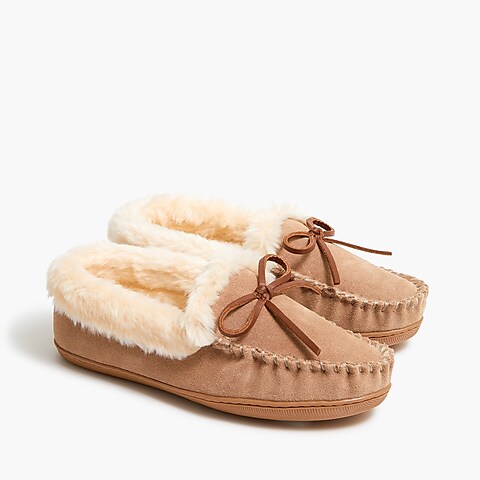 womens Suede faux-shearling moccasin slippers