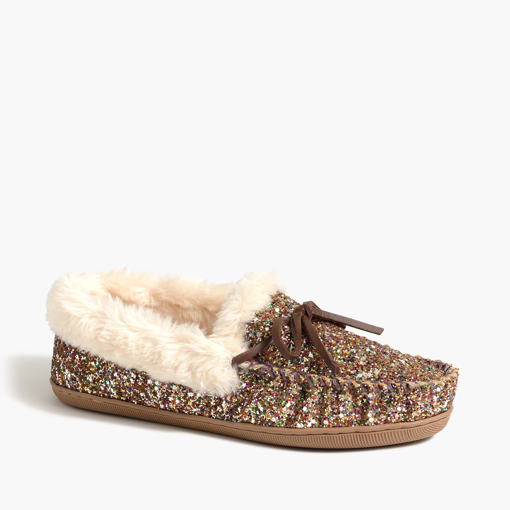 Glitter faux-shearling slippers