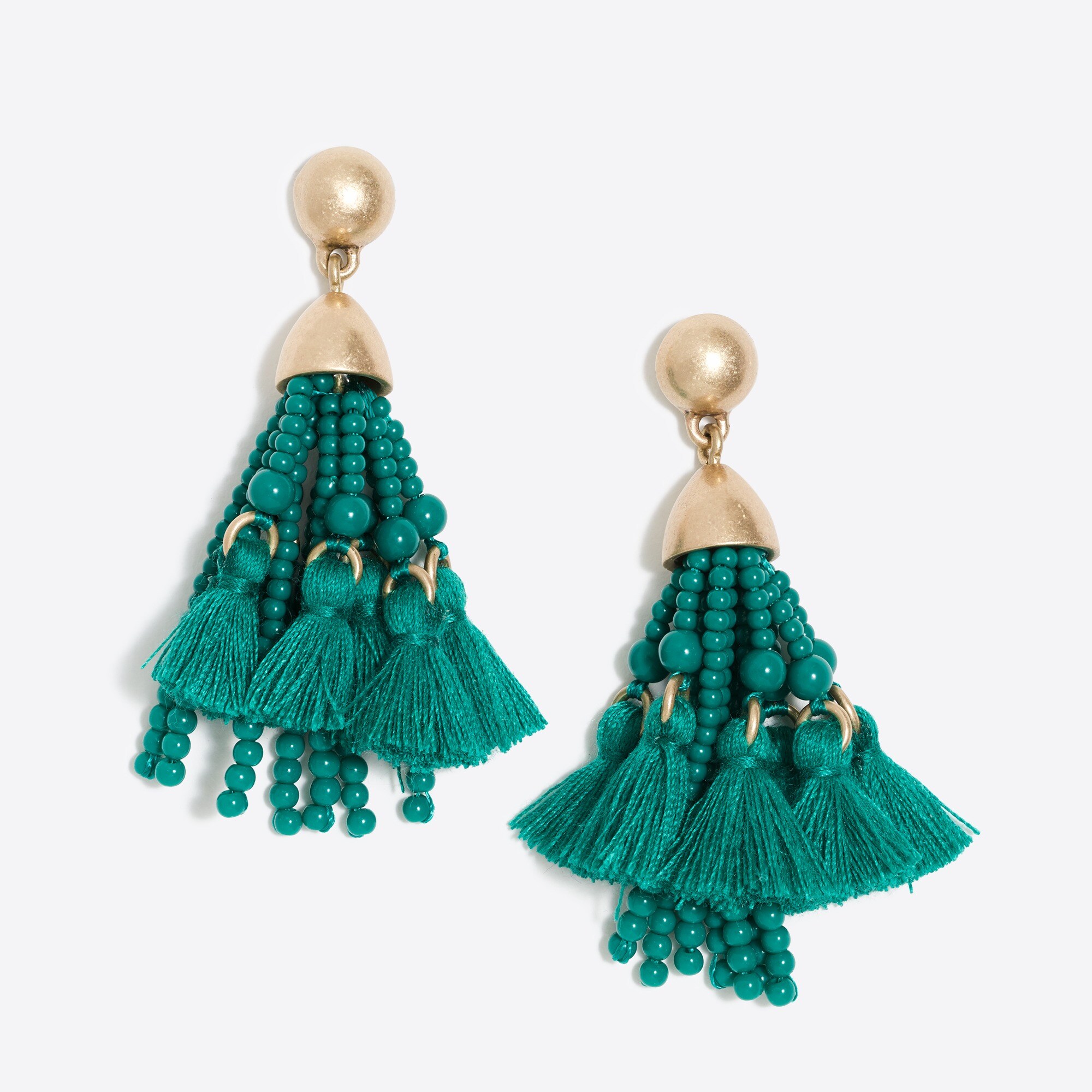 Bead and thread tassel earrings