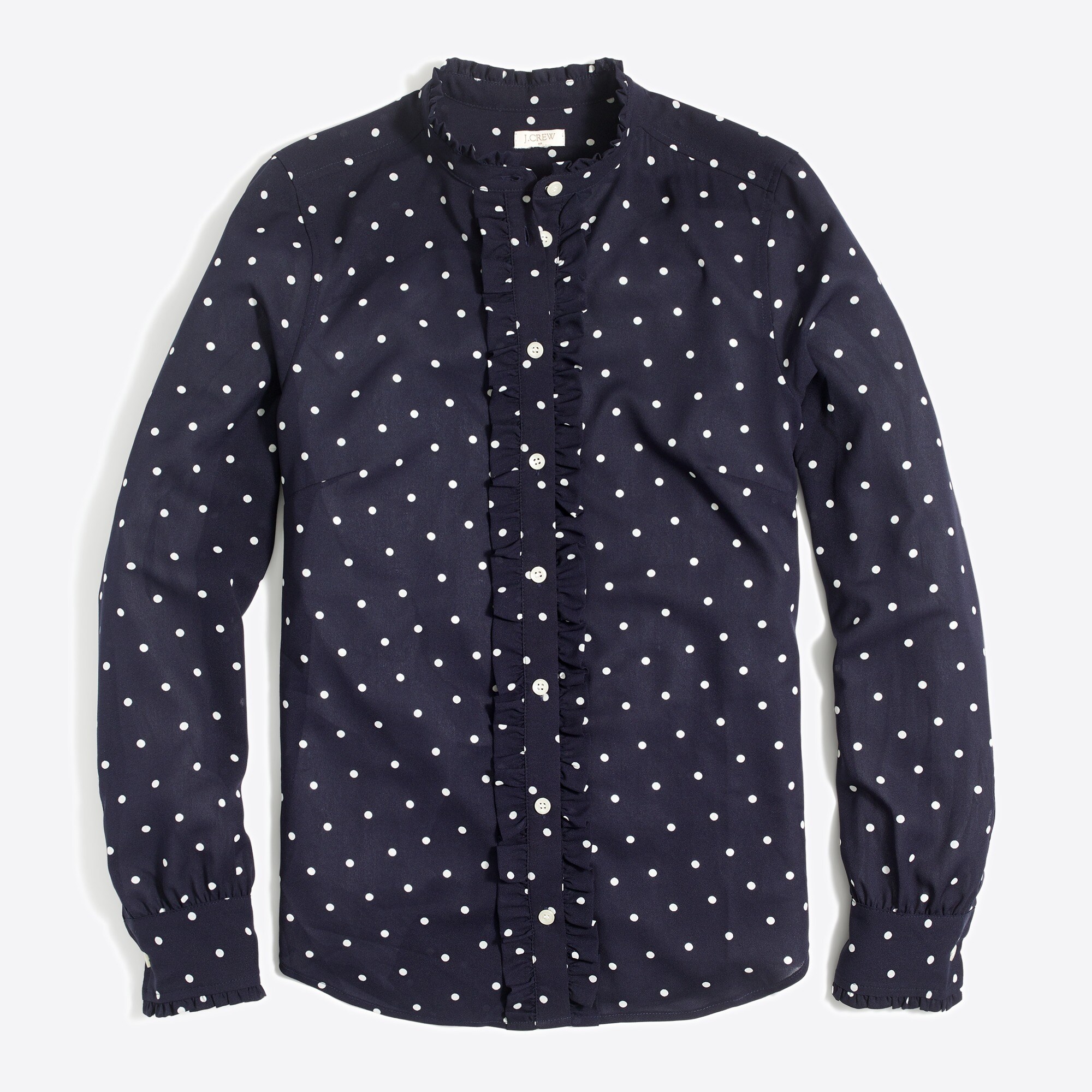 Ruffle-front polka-dot blouse