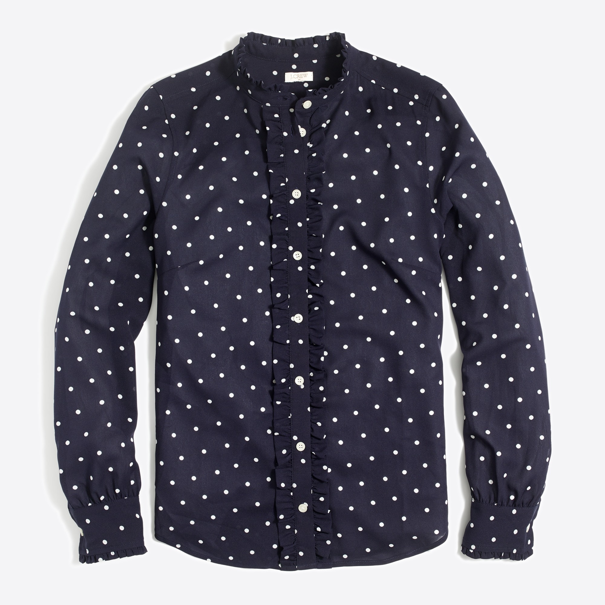 Ruffle-front polka-dot blouse
