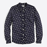Ruffle-front polka-dot blouse