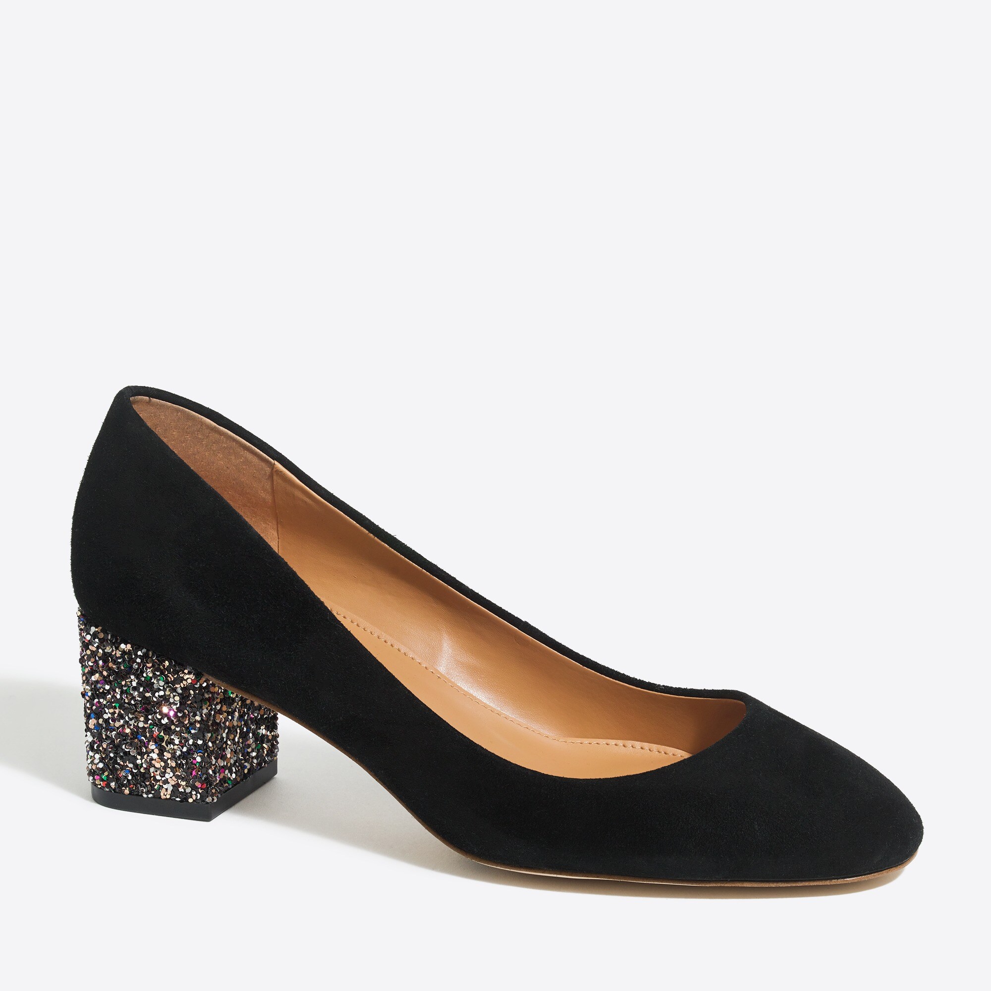 Bryn suede glitter mid-block heels