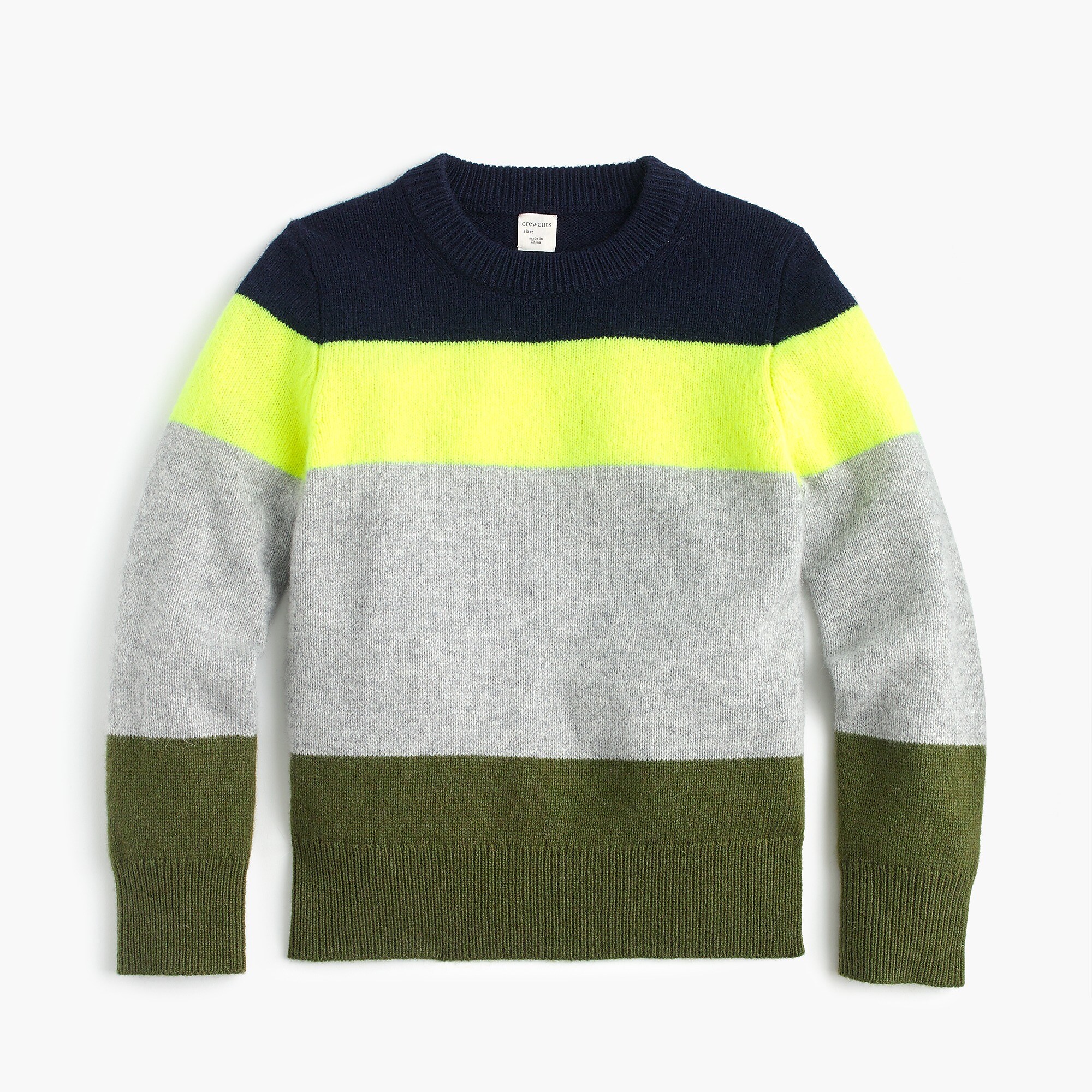 Boys' neon-striped crewneck sweater : Boy wool | J.Crew