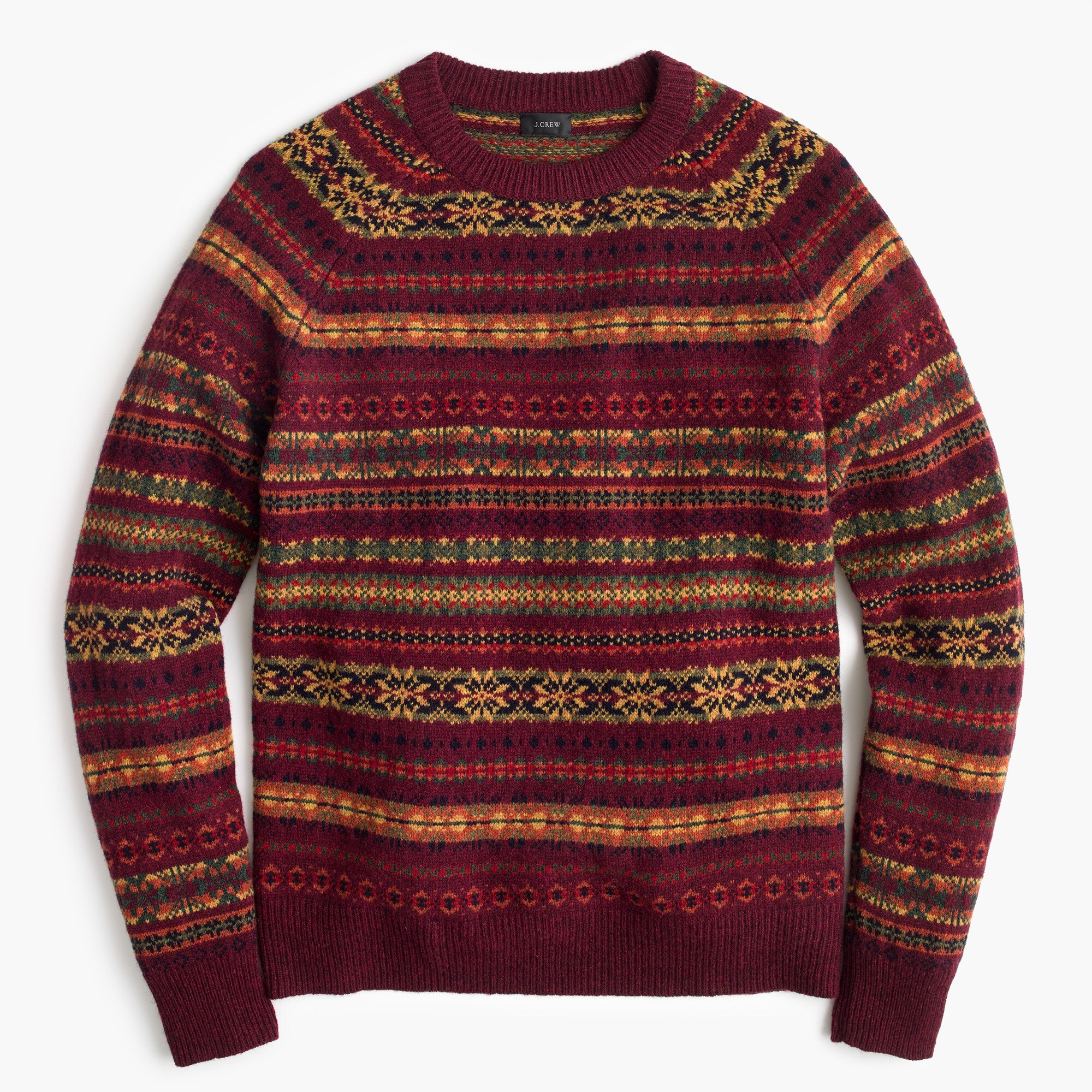 Lambswool Fair Isle crewneck sweater in burgundy : Men Lambswool | J.Crew
