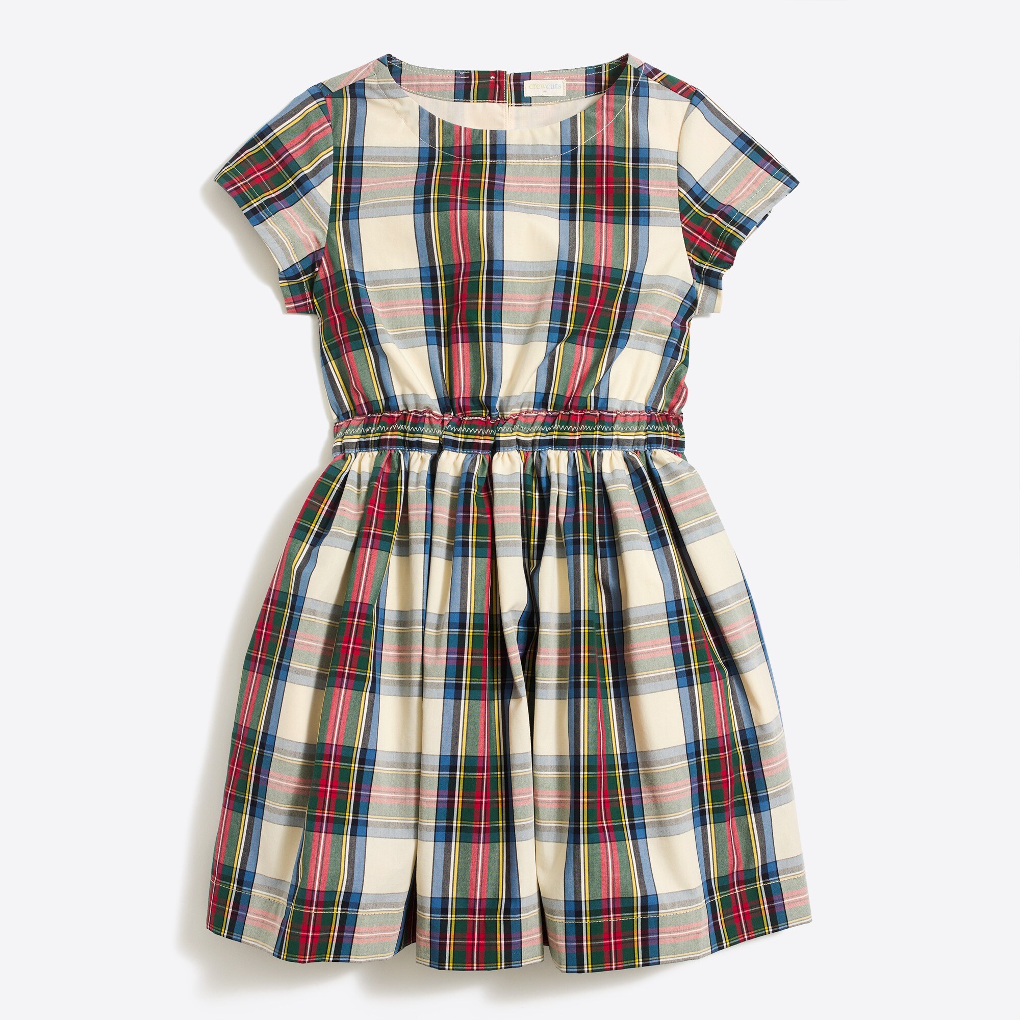 Girls' short-sleeve tartan plaid dress